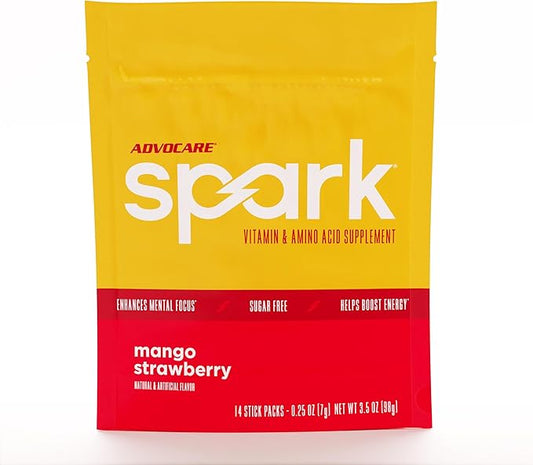 AdvoCare Spark Vitamin & Amino Acid Supplement - Focus & Energy Drink Powder Mix with Vitamin A, B-6, C & E - Also Includes L-Carnitine & L-Tyrosine - Mango Strawberry, 14 Stick Packs