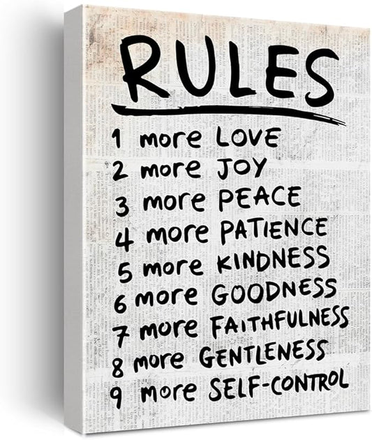 Retro Inspirational Rule Wall Art Decor Mental Health Self Help Canvas Painting Motivational Positive Gifts for Women Men Home Living Room Bedroom Decor Canvas Painting Framed 12 X 15 Inch
