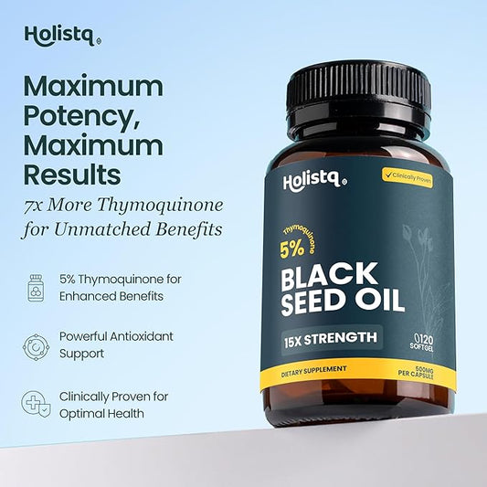 Black Seed Oil Organic Cold Pressed Capsules 120 Softgels - Nigella Sativa Black Cumin Seed Oil, 5% Thymoquinone, Vegan Omega 3 6 9, for Adult Immune and Brain Support Organic Cold Pressed Supplement
