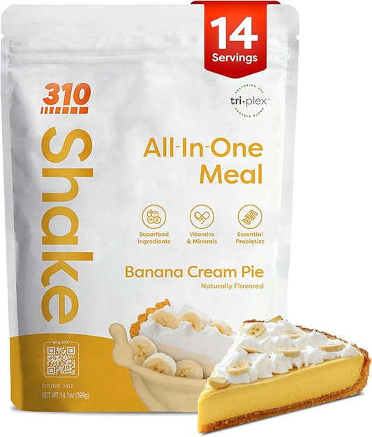310 Nutrition All-In-One Meal Replacement Shake Powder - Plant-Based Protein Smoothie Blend w/High Fiber, Probiotics & Adaptogens - Low Carb, Vegan, Keto & Paleo Friendly - Banana Cream Pie - 14 Srv