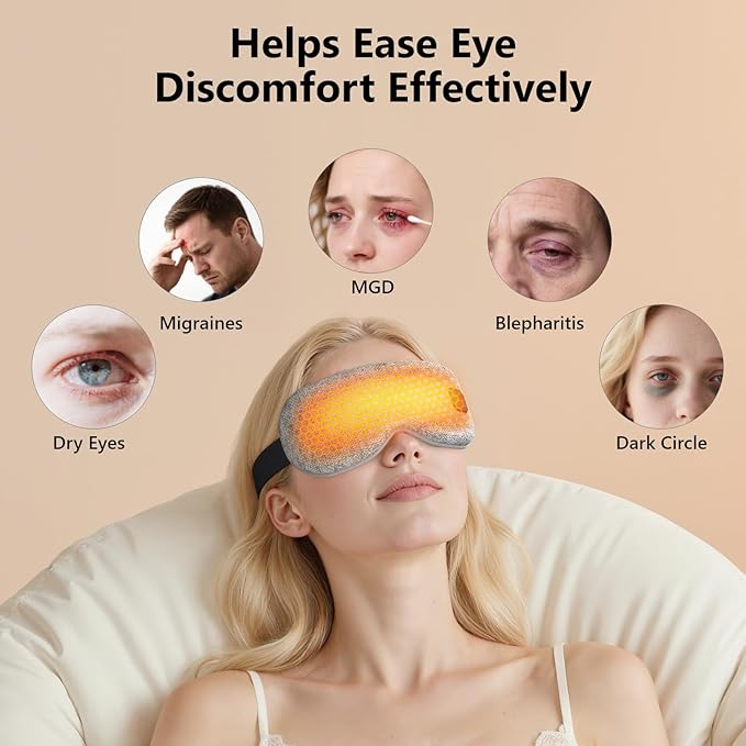 Heated Eye Mask Cordless for Dry Eyes with Replaceable Shell,Buit-in 1000mAh Battery, Eye Relief, Improved Sleep, Light Blocking Warm Eye Compress Washable Eye Heating pad for Travel Family,Best Gift