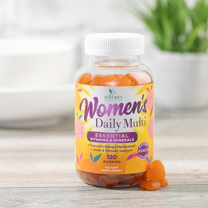 Womens Complete Daily Multivitamin Gummies with Vitamin A, C, D, E, B6, B-12, Biotin & Calcium, Immune Health Support, Womens Multivitamin Gummy, Peach Flavored Daily Vitamins for Women - 120 Gummies