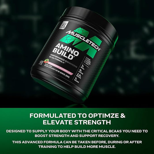 MuscleTech BCAA Powder for Men & Women, Strawberry Watermelon - Amino Acids Nutritional Supplement with Electrolytes for Energy, Muscle Gain & Recovery - Sugar-Free Gym Pre-Workout - 40 Servings