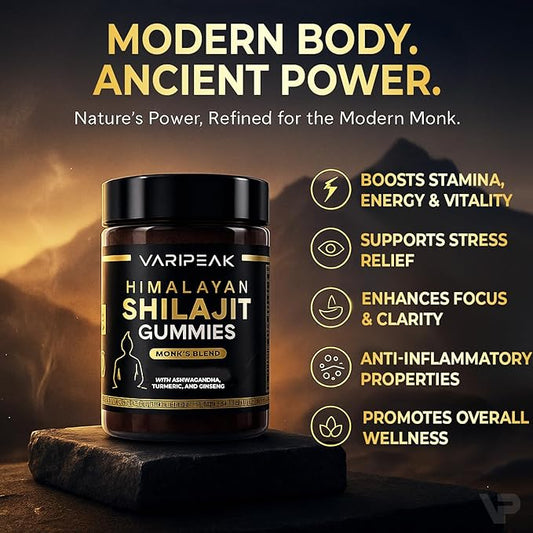 Shilajit Gummies - 5-in-1 Adaptogen Supplement with Ashwagandha, Ginseng, Turmeric, & Black Pepper | Energy, Focus, Immunity & Vitality Support | Organic, Vegan, Sugar-Free | 90 Count