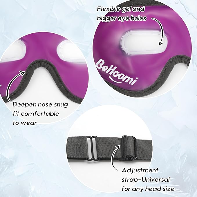 Cooling Eye Mask, Gel Eye Mask with Holes, Reusable Ice Mask, Cool Eye Ice Pack, Comfort Snug Fit, No Freeze, Cold Eye Compress for Home, Office, Relaxation, Morning Refreshment, Purple