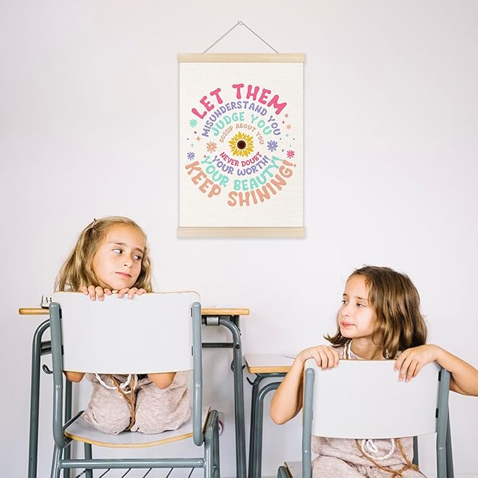 Welshower Let Them Inspirational Mental Health Poster Hanger Frame, Colorful Motivational Positive Wall Art Prints Decor for School Counselor Therapy Office Framed, 12x16 Inch