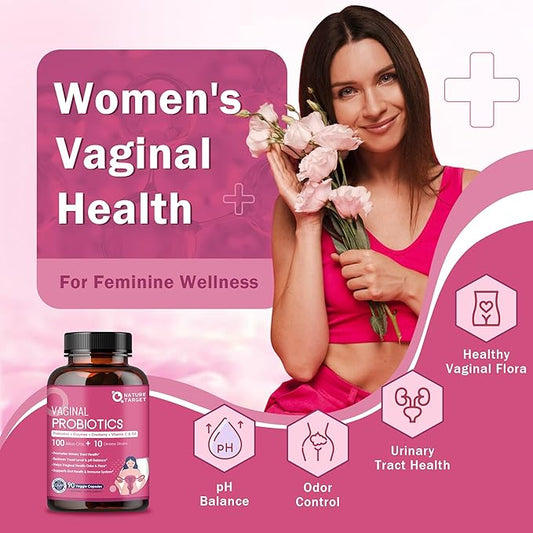 NATURE TARGET Vaginal Womens Probiotics, 100 Billion CFUs Probiotics & Prebiotics with Digestive Enzymes, Cranberry & D-Mannose - Supports pH Balance, Odor & Urinary Tract Health - 90 Capsules