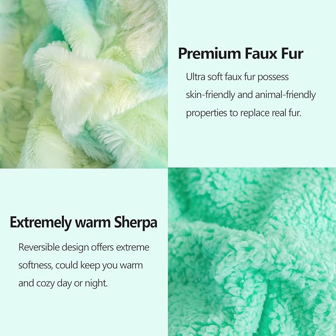 NEWCOSPLAY Super Soft Faux Fur Blanket Twin Size Multi Green Sherpa Fuzzy Plush Warm Blanket for Sofa Bed (Multi Green, Twin(60"x80"))