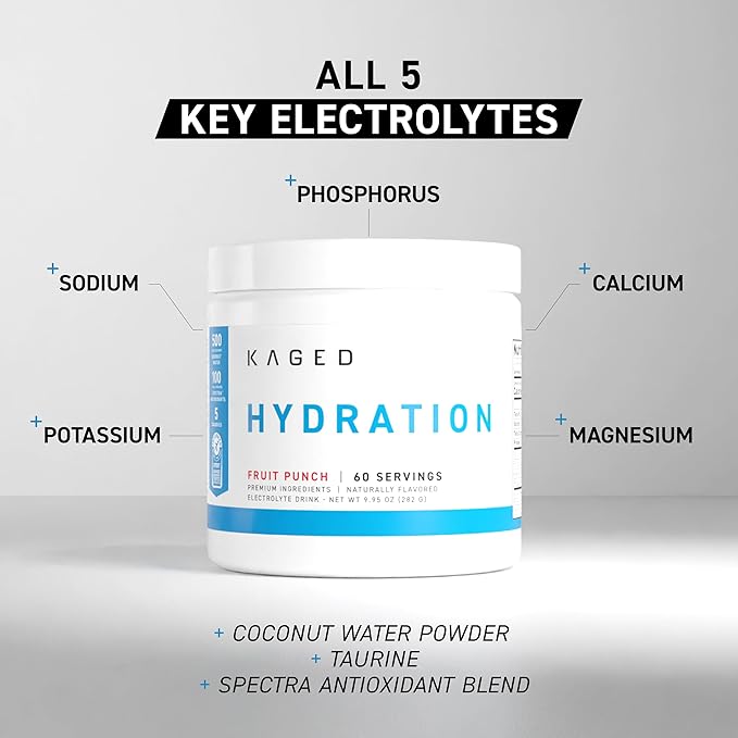 Kaged Hydration Electrolytes Powder | Orange Mango | Hydra-Charge Sports Drink Mix | Pre, Post, Intra Workout | Low Carb, Vegan, Gluten Free | Supplements for Men & Women | 60 Servings