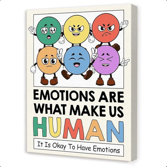 Inspirational Mental Health Wall Decor,Emotions Make Us Human Wall Art,Therapy Office Wall Decor,Motivational Canvas Wall Art for Classroom Psychologist Office Home