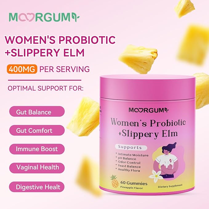 Women's Probiotic Gummies, Feminine Care Probiotic Gummies with Slippery Elm, Prebiotics & Lactobacillus Blend- for Gut Health, Women's Wellness, pH Balance, and Intimate Support