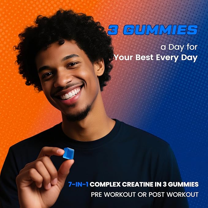 Creatine Monohydrate Gummies Complex 8000mg for Men and Women, Flavored and Chewable Creatine with Taurine, L-Carnitine, Electrolyte for Muscle Growth, Strength & Energy, 120pcs Pre Workout Gummies