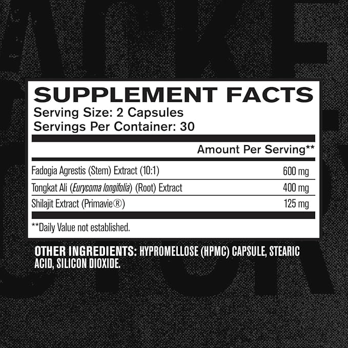 Jacked Factory Indonesian Tongkat Ali + Fadogia Agrestis - 200:1 Extract Longjack Tongkat Ali for Men with Fadogia Agrestis 600mg & Primavie Shilajit to Support Vitality, Energy, & Mood - 60 Capsules