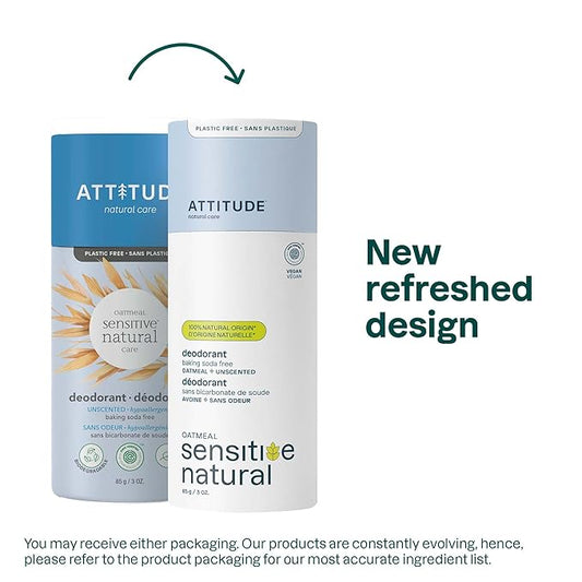 Attitude Sensitive Skin Deodorant Stick, Unscented, Aluminum Free, Vegan, Parabens Free, 3 Ounces (Pack Of 1)