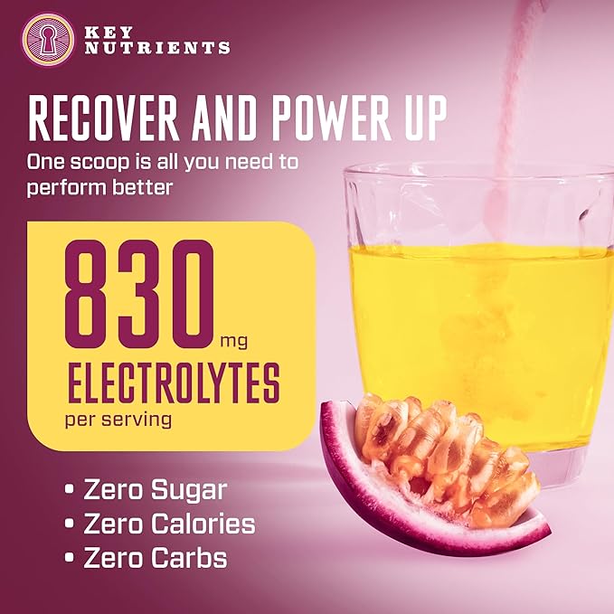 KEY NUTRIENTS Multivitamin Electrolytes Powder No Sugar - Delicious Passion Fruit Electrolyte Powder - Endurance & Energy Supplement - Hydration Powder - No Calories - 90 Servings - Made in USA