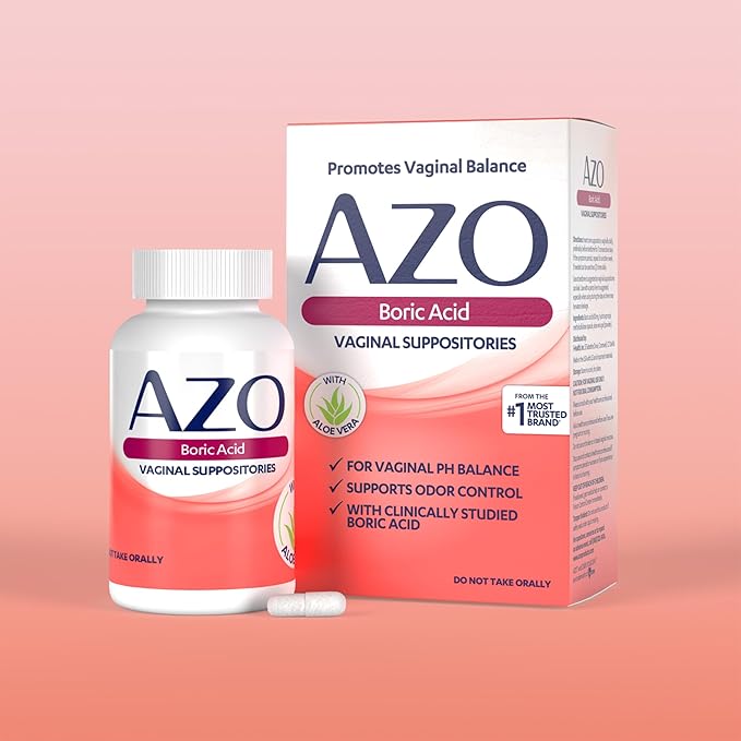 AZO Boric Acid Vaginal Suppositories, Helps Support Odor Control and Balance Vaginal PH with Clinically Studied Boric Acid, Non-GMO, 30 Count (Pack of 2)
