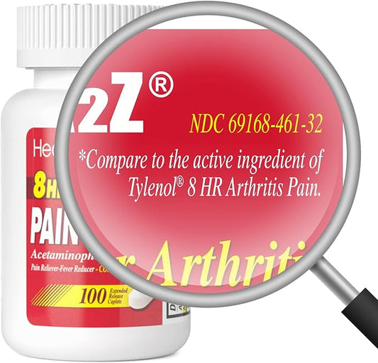HealthA2Z® Pain Relief Extended Release | Acetaminophen 650mg | 8 Hours | Arthiritis Pain | Pain Reliever - Fever Reducer | Contains no Aspirin (100 Count)