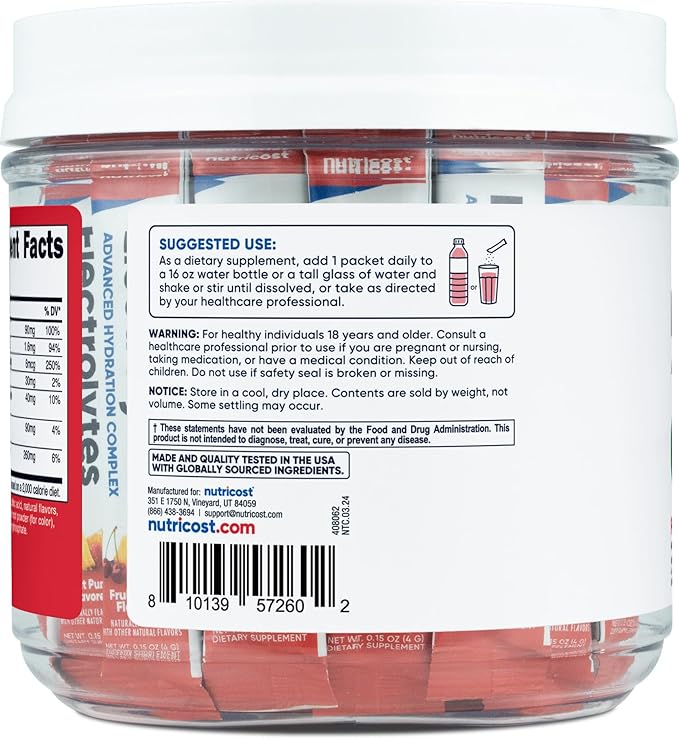 Nutricost Electrolytes Complex, Fruit Punch Flavored, 40 Stickpacks - Advanced Hydration Complex