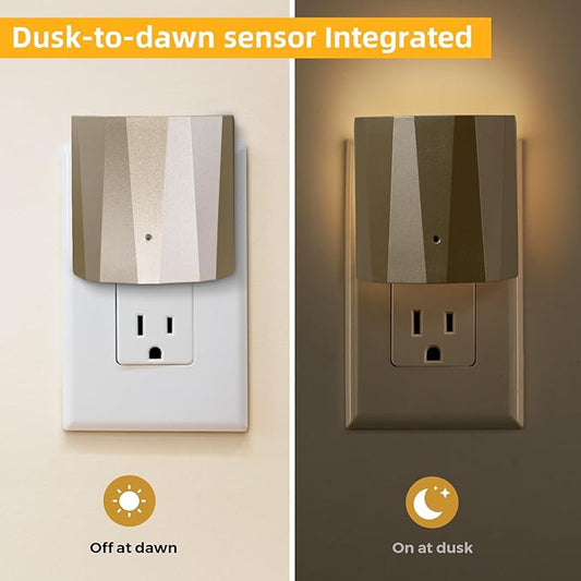 Dawnrise Plug in Night Lights for Wall, Dawn to Dusk Night Light with 3000K/5Lm, Backlit Nightlights for Bedroom, Kids Room, Hallway, Living Room, Kitchen, Stairway, Entrance (Champagne, 3 Pack)