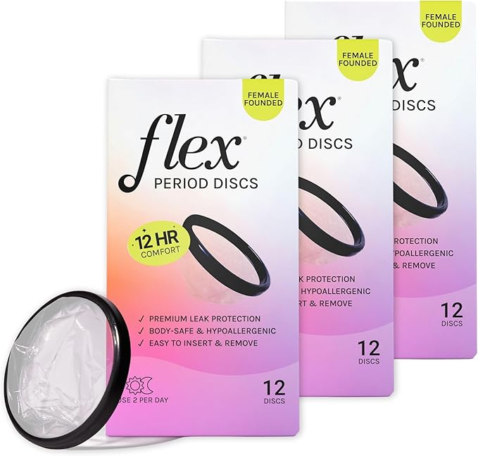 Flex Menstrual Discs | Disposable Period Discs | Reduce Cramps & Dryness | Beginner-Friendly Tampon Alternative | Capacity of 5 Super Tampons | Made in Canada | 3-Pack (36 Total Count)