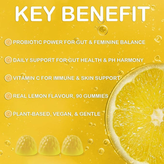 MATOP Premium Feminine Balance Gummies for Women - pH Balance Vaginal Probiotic Lemon Gummy Vegan Gluten-Free Wellness 90 Gummies - 30 Servings