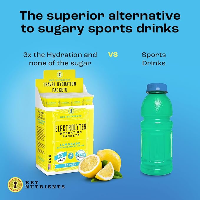 KEY NUTRIENTS Electrolytes Powder Packets 20 Pack - No Sugar, Refreshing Lemonade, Hydration Packets with Electrolyte Powder for Refreshing Electrolyte Drink Mix Packets - Zero Calories