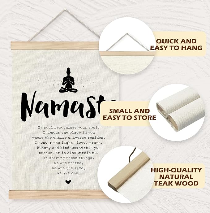 Yomisex Yoga Zen Meditation Room Decor, Namaste Zen Wall Art Poster, Spiritual Mindfulness Canvas Prints Wall Art Framed for Home Office Decor, 12x16 Inch