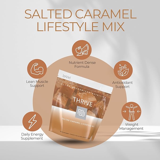 Thrive Protein Shake | 16 Packets (35g Each) | Gluten-Free, Pea Protein, Probiotics, Fiber & Digestive Enzymes | Supports Lean Muscle (16 Packets (Single Servings), Salted Caramel)