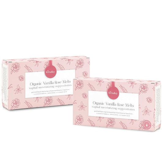 Femallay Organic Vaginal Moisturizing Suppository Melts - 100% Natural Suppositories for Vaginal Odor and Dryness Relief, Ultra-Hydrating Fast-Acting Comfort (Vanilla Rose- 2 Pack)