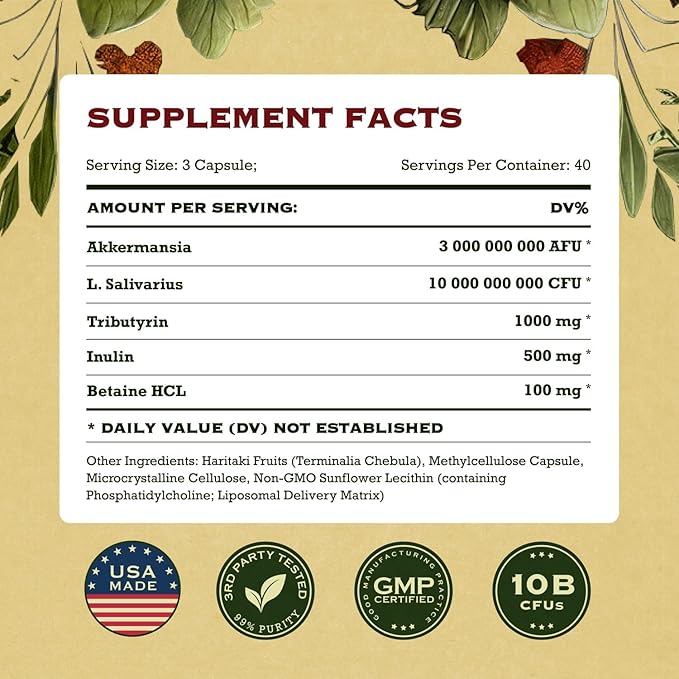 Akkermansia Muciniphila Probiotics and Prebiotics - GLP 1 Booster w/Lactobacillus Salivarius | Fiber Supplement Gut Health & Digestive Health | Women Probiotic Akkermansia Light (4)