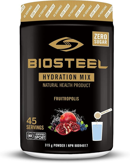 BIOSTEEL Zero Sugar Hydration Mix, Great Tasting Hydration with 5 Essential Electrolytes, Fruitropolis, 45 Servings per Tub