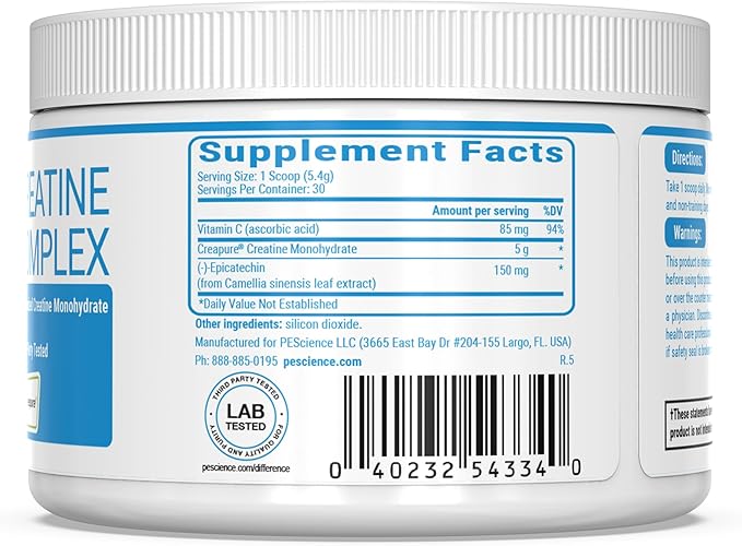 PEScience TruCreatine+ Creatine Monohydrate Powder, Micronized Creapure Creatine for Women & Men, Supports Muscle Growth, Strength & Recovery, Cognition, 30 Servings, Unflavored