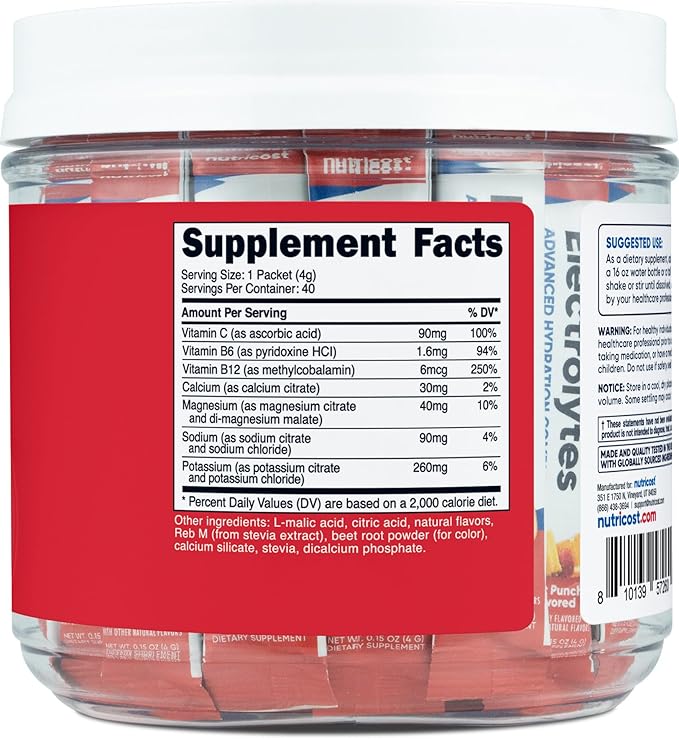 Nutricost Electrolytes Complex, Fruit Punch Flavored, 40 Stickpacks - Advanced Hydration Complex