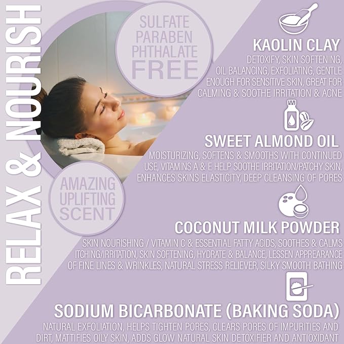 Vegan Milk Bath Soak Made with Moisturizing Coconut Milk Powder & Sweet Almond Oil for a Bath Bomb Dust Soothing Fizz & Relaxing Soak, 8 oz. (Black Raspberry Vanilla)