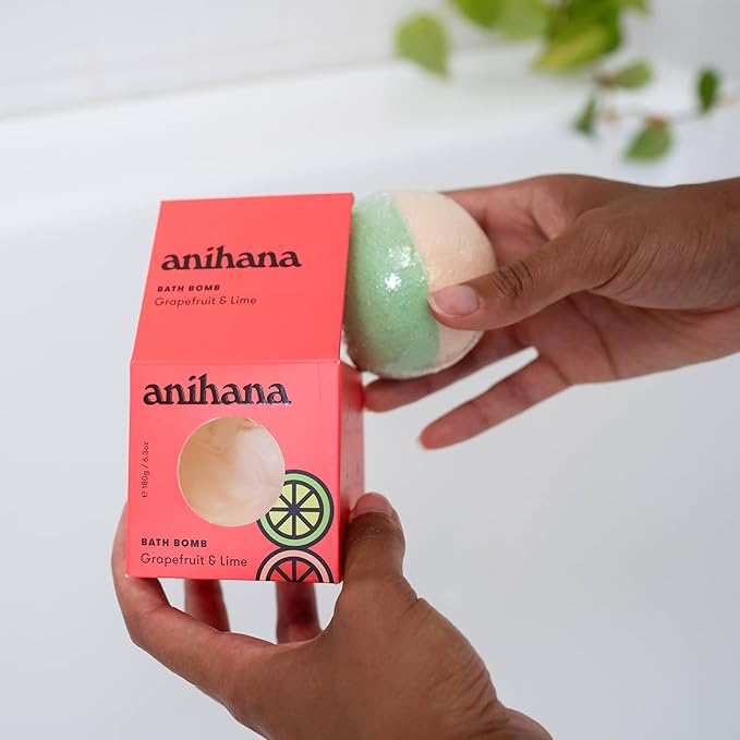 ANIHANA Bath Bomb with Coconut Oil, Paraben Free, Hand-Crafted Luxury Fizzers, Refreshing Grapefruit & Lime Scent, 6.3 oz