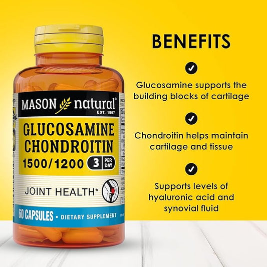 MASON NATURAL Glucosamine Chondroitin 1500/1200 with Vitamin C, Supports Joint Health for Normal Flexibility & Mobility*, 60 Capsules