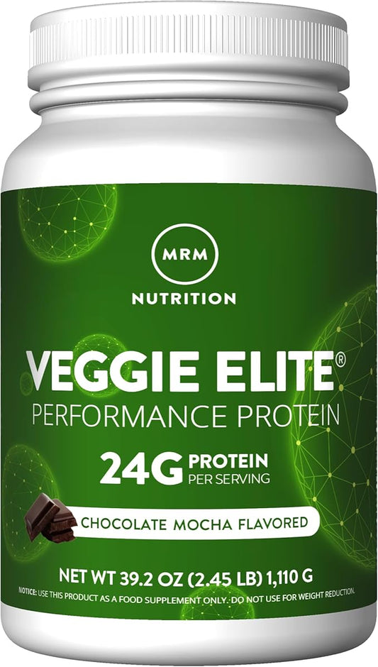 MRM Nutrition Veggie Elite Performance Protein | Chocolate Mocha Flavored| Plant-Based Protein| Easy to Digest | with BCAAs| Vegan + Gluten-Free | Clinically Tested| Digestive enzymes | 30 Servings