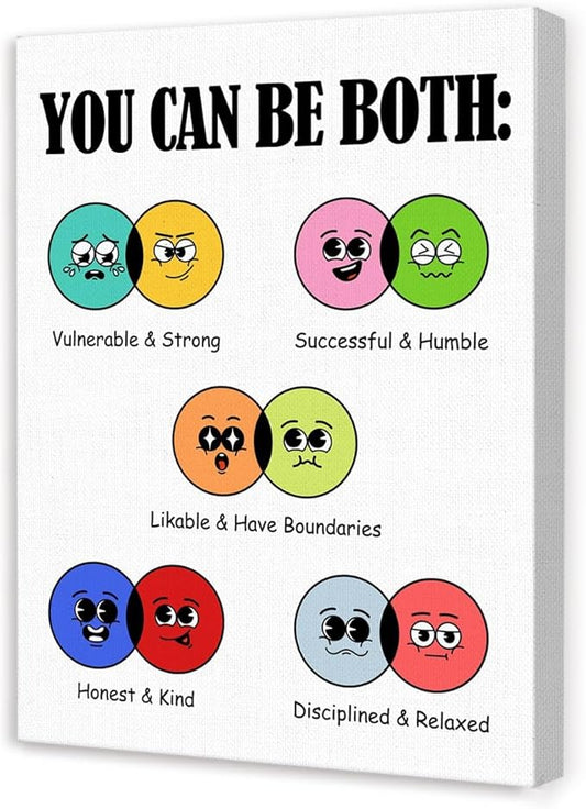 Inspirational Mental Health Wall Decor,Positive Affirmations Wall Art,You Can Be Both Motivational Canvas Wall Decor for Classroom Therapy Office Home Psychologist