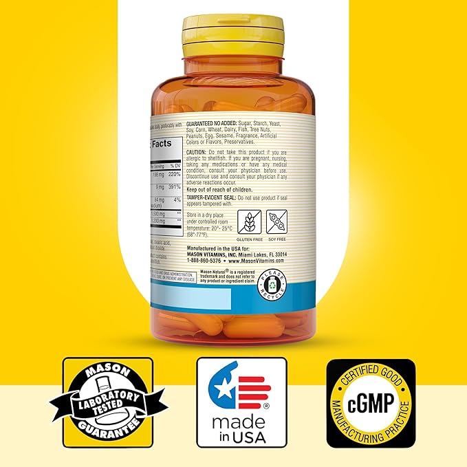 MASON NATURAL Glucosamine Chondroitin 1500/1200 with Vitamin C, Supports Joint Health for Normal Flexibility & Mobility*, 60 Capsules