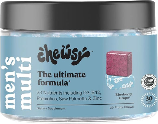 CHEWSY - Men's Multivitamin Chews - Immune and Energy Support, Vitamin A, B12, C, D3, E, Folic Acid, Probiotics, Zinc - 30-Day Supply