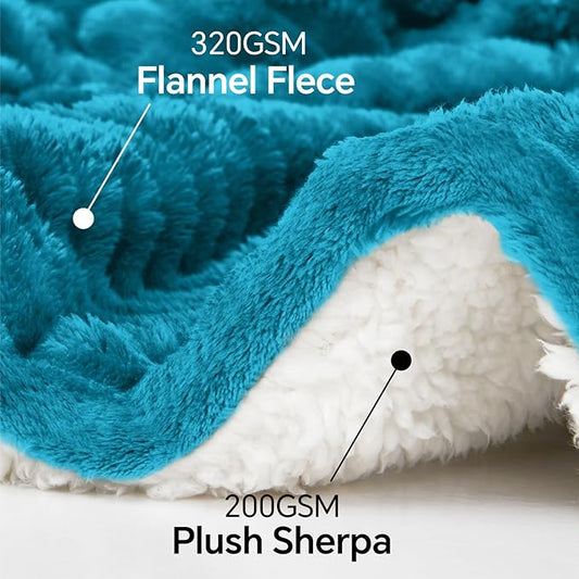 INFIIXSO Sherpa Fleece King Size Blanket - Super Soft & Warm Striped Fleece, Cozy Plush Fluffy Large Bed Blanket All Season Use (Teal, 104x90 Inches)