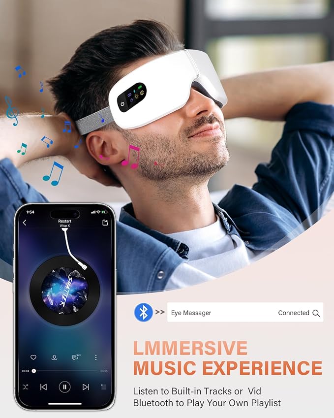 Eye Massager with Heat, 7 Massage Modes, Eye Mask, Birthday Gifts for Women, Men, Friend, Mom and Dad, Sleep Mask for Relax, Migraine Relief, Reduce Strain, Improve Sleep, White