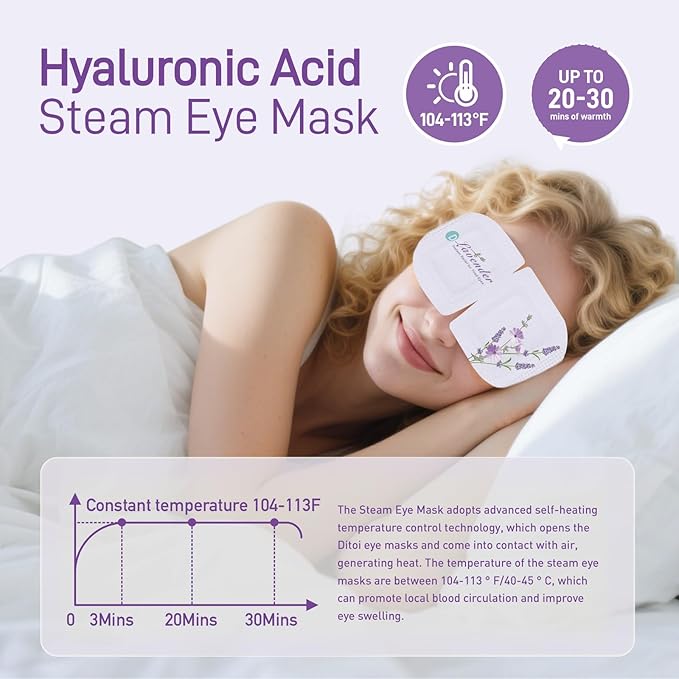 Eye Mask, Rich Hyaluronic Acid Heated Eye Masks for Sleep,Disposable SPA Warm Eye Compress for Dry Eyes,Dark Circles,Puffiness,Self Care,Travel Essentials 20 Packs (Lavender)