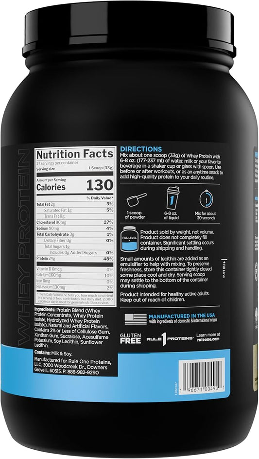 Rule 1 Whey Protein – 24g Fast-Acting Protein from All-Whey Sources with Naturally Occurring EAAs & BCAAs for Workout Recovery or Anytime Use (2 Pounds*, Vanilla Ice Cream)