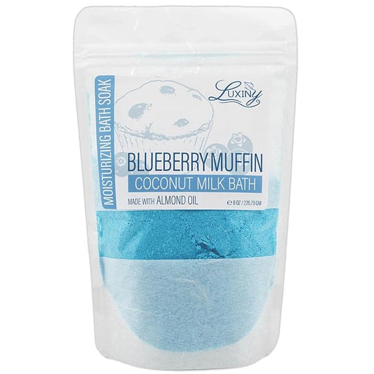 Vegan Milk Bath Soak Made with Moisturizing Coconut Milk Powder & Sweet Almond Oil for a Bath Bomb Dust Soothing Fizz & Relaxing Soak, 8 oz. (Blueberry Muffin)