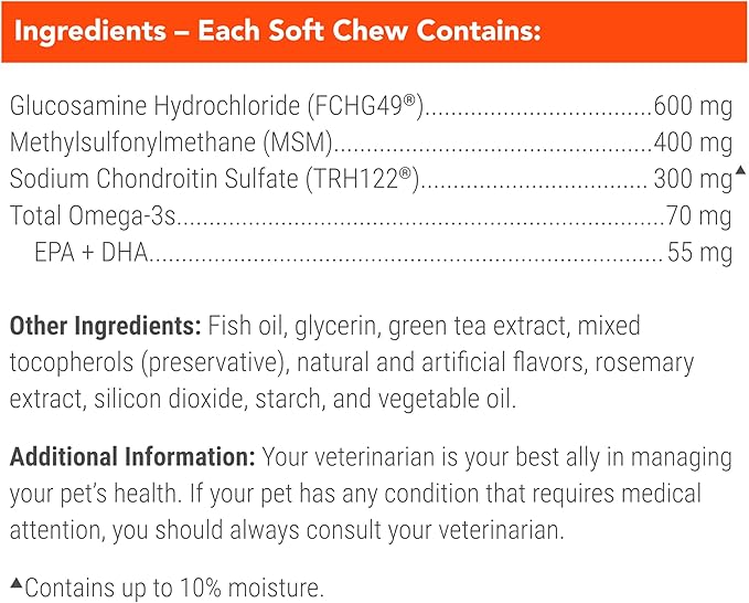Nutramax Cosequin for Dogs Joint Health Supplement, Contains Glucosamine, Plus Chondroitin, MSM and Omega-3s, Supports Joint and Skin and Coat Health, Soft Chews, 120 Count
