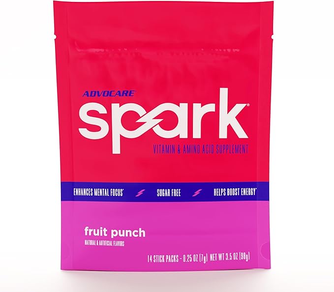 AdvoCare Spark Vitamin & Amino Acid Supplement - Focus & Energy Drink Powder Mix with Vitamin A, B-6, C & E - Also Includes L-Carnitine & L-Tyrosine - Fruit Punch, 14 Stick Packs