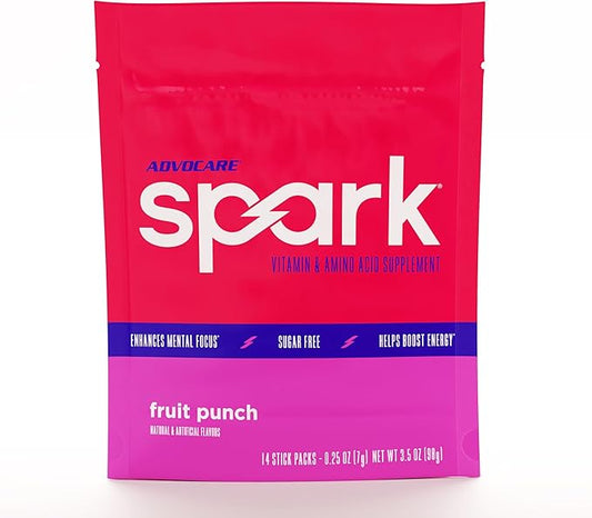 AdvoCare Spark Vitamin & Amino Acid Supplement - Focus & Energy Drink Powder Mix with Vitamin A, B-6, C & E - Also Includes L-Carnitine & L-Tyrosine - Fruit Punch, 14 Stick Packs