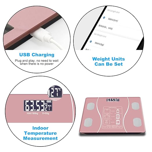 Intelligent Body Fat Scale, a Simple and Practical Digital Scale That can be Connected to a Mobile Digital Bathroom Scale to Display BMI, Body Fat, Muscle Mass, and Durable Weight Scale (Pink)