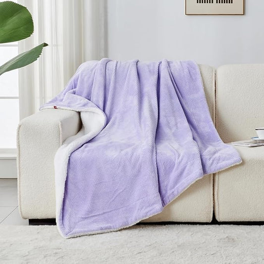 SOCHOW Waffle Sherpa Fleece Throw Blanket, Super Soft Fuzzy Warm, Lightweight Fluffy Reversible Plush Blanket for Bed Sofa Couch, 60 x 80 Inches Lilac